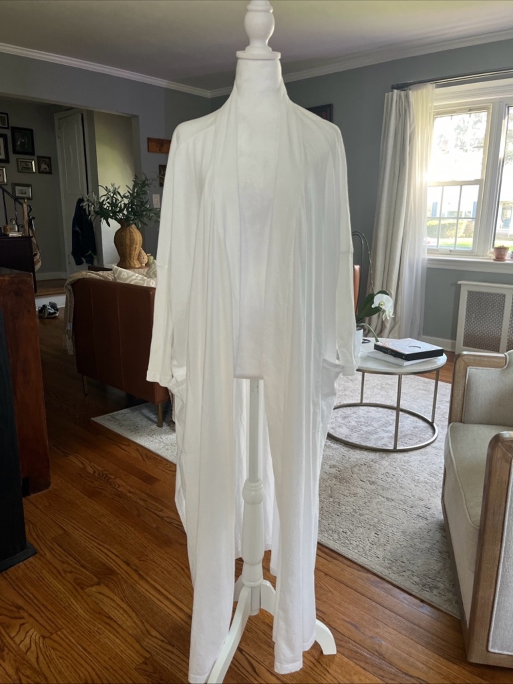 $198 Lunya 100% Organic Pima Cotton Cardigan Duster Style Robe One Size White